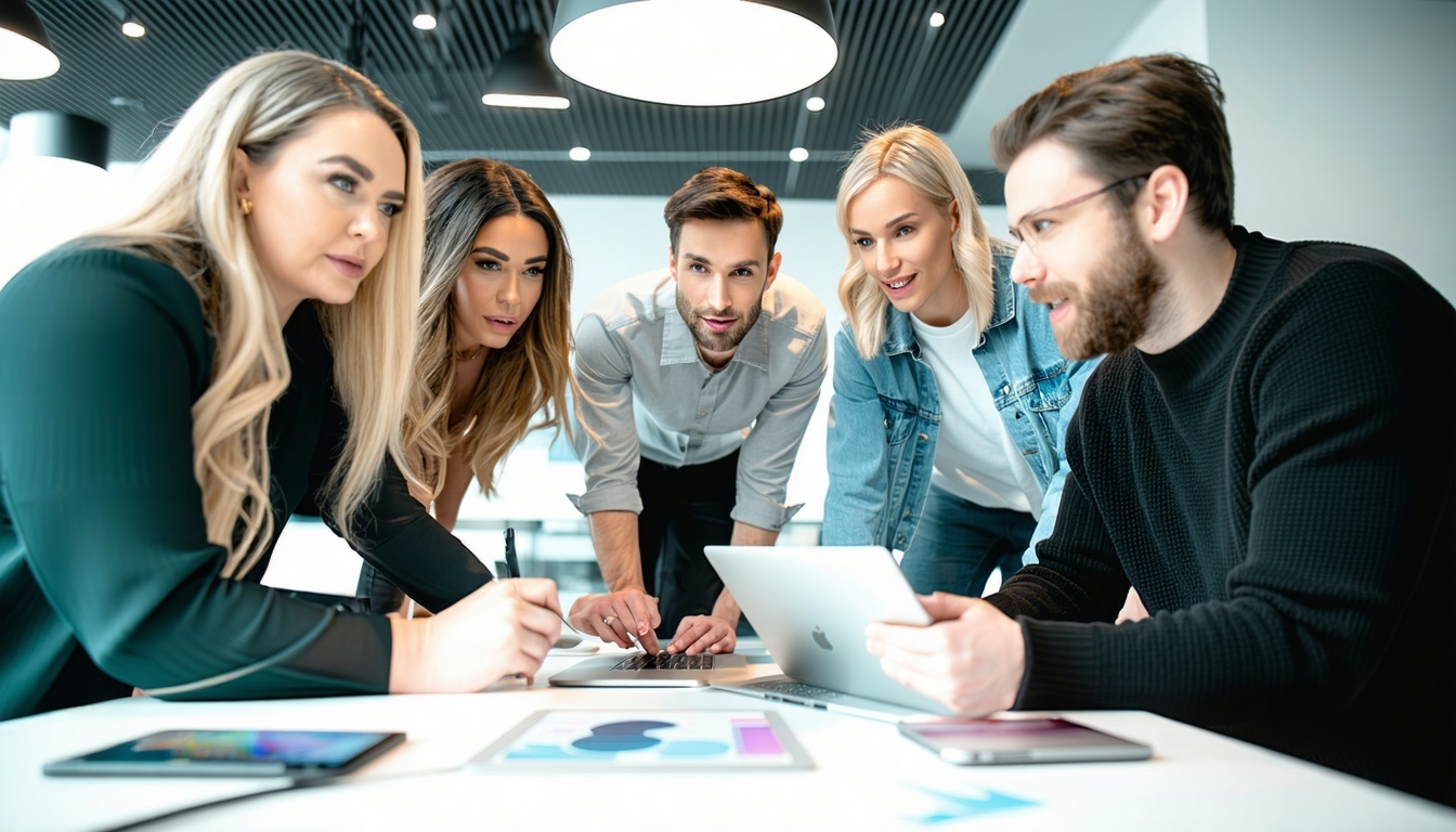Productive team collaborating with digital tools